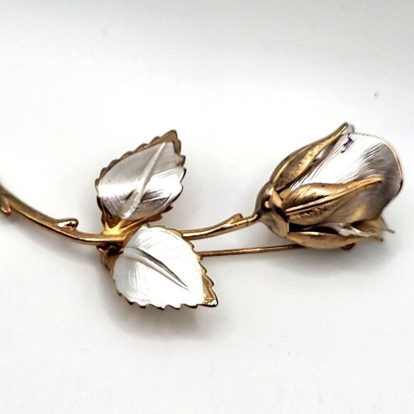 Giovanni Silver and Gold Tone Rose Pin 3in - Picture 1 of 6